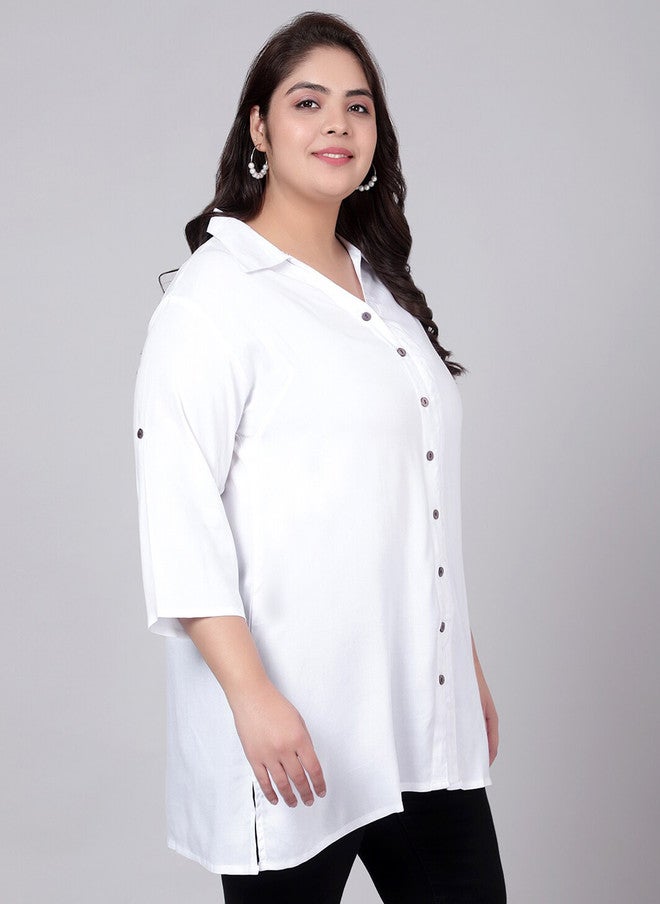 Indietoga Plus Size Classic Spread Collar Longline Casual Shirt - Image 3